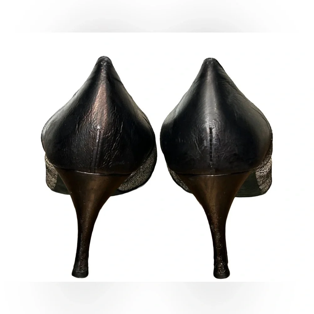 Italian Couture Donald J. Pliner Designer Black & Tan Peep-Toe Heels, 8 1/2 M